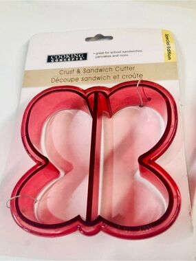 Crust Sandwich Cutter Butterfly Shape Red Clear Plastic